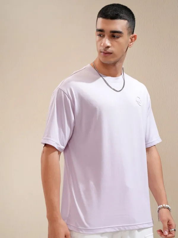 Highlander Men Mauve Printed Round Neck Relaxed Fit T-Shirt