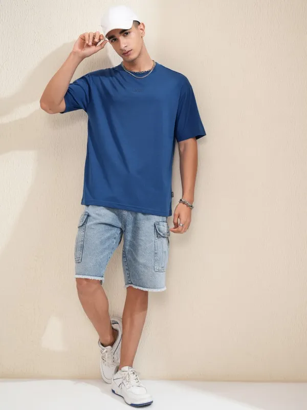 Highlander Men Blue Printed Round Neck Relaxed Fit T-Shirt