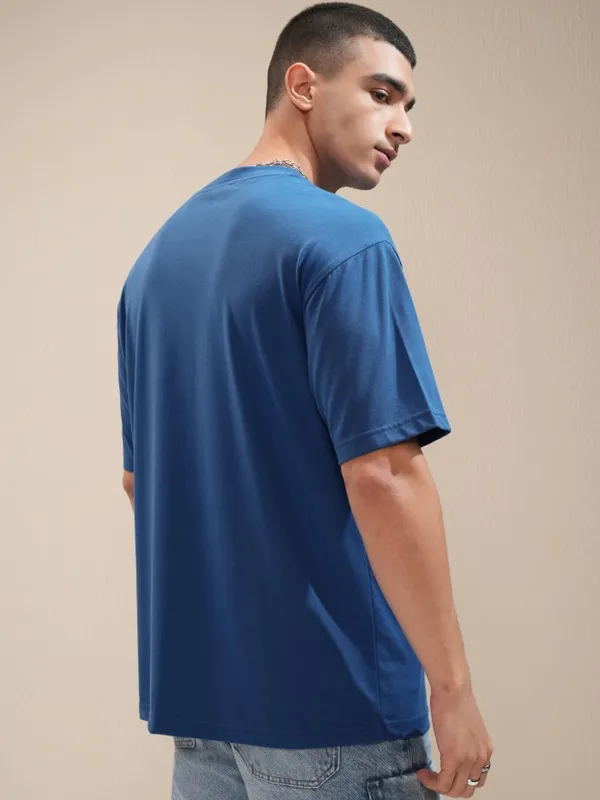 Highlander Men Blue Printed Round Neck Relaxed Fit T-Shirt