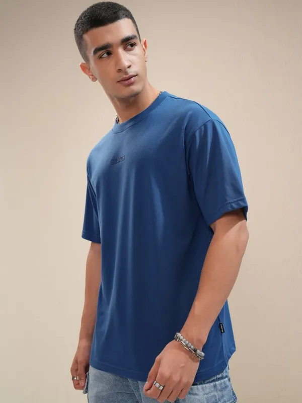 Highlander Men Blue Printed Round Neck Relaxed Fit T-Shirt