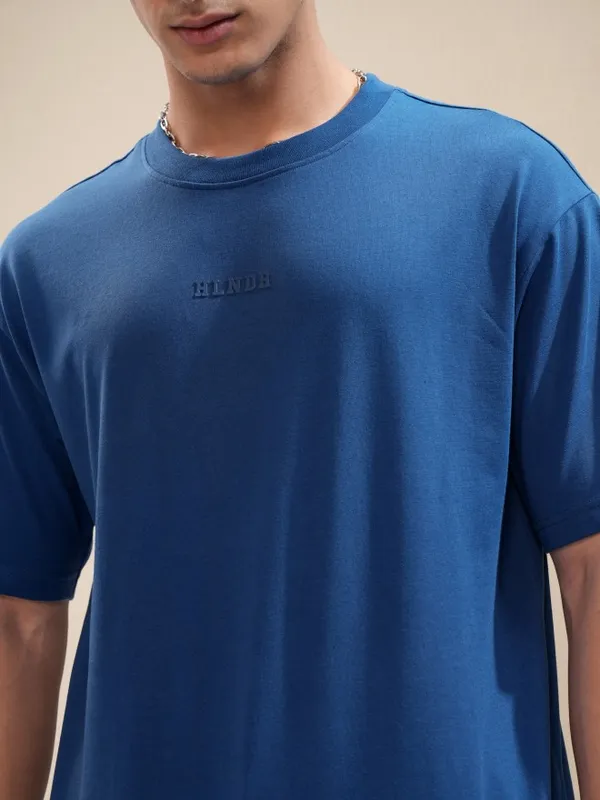Highlander Men Blue Printed Round Neck Relaxed Fit T-Shirt