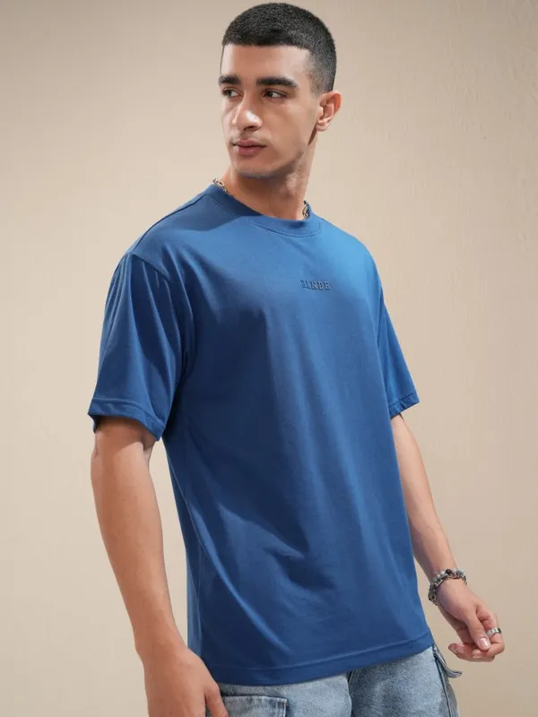 Highlander Men Blue Printed Round Neck Relaxed Fit T-Shirt