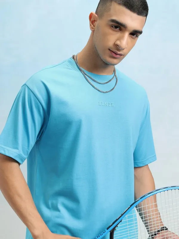 Highlander Men Turquoise Blue Drop Shoulder Oversized Tshirt