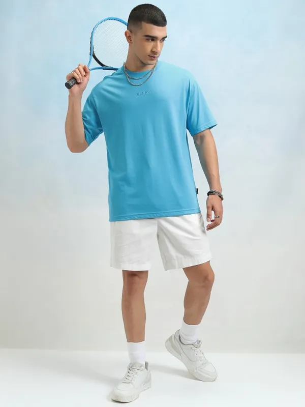 Highlander Men Turquoise Blue Drop Shoulder Oversized Tshirt