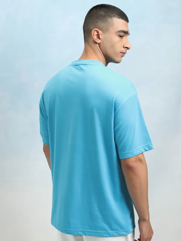 Highlander Men Turquoise Blue Drop Shoulder Oversized Tshirt