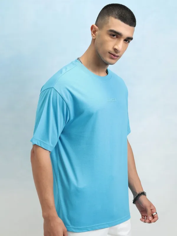 Highlander Men Turquoise Blue Drop Shoulder Oversized Tshirt