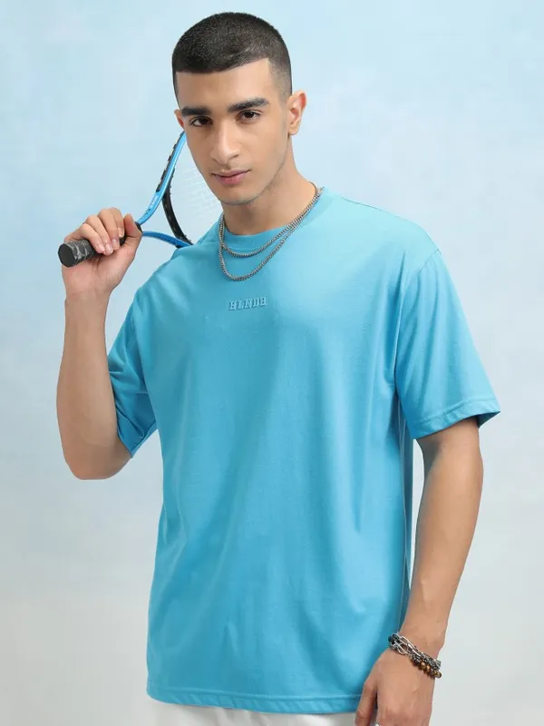 Highlander Men Turquoise Blue Drop Shoulder Oversized Tshirt
