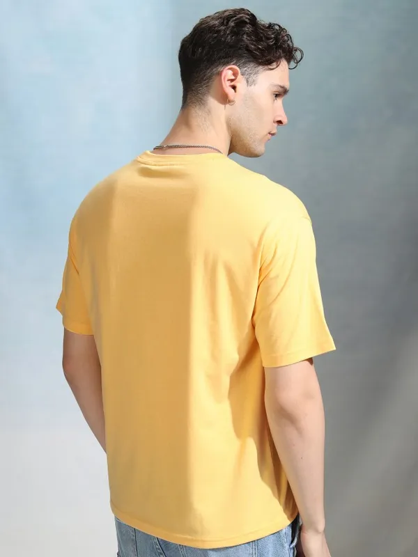 Highlander Men Yellow Printed Round Neck Relaxed Fit T-Shirt