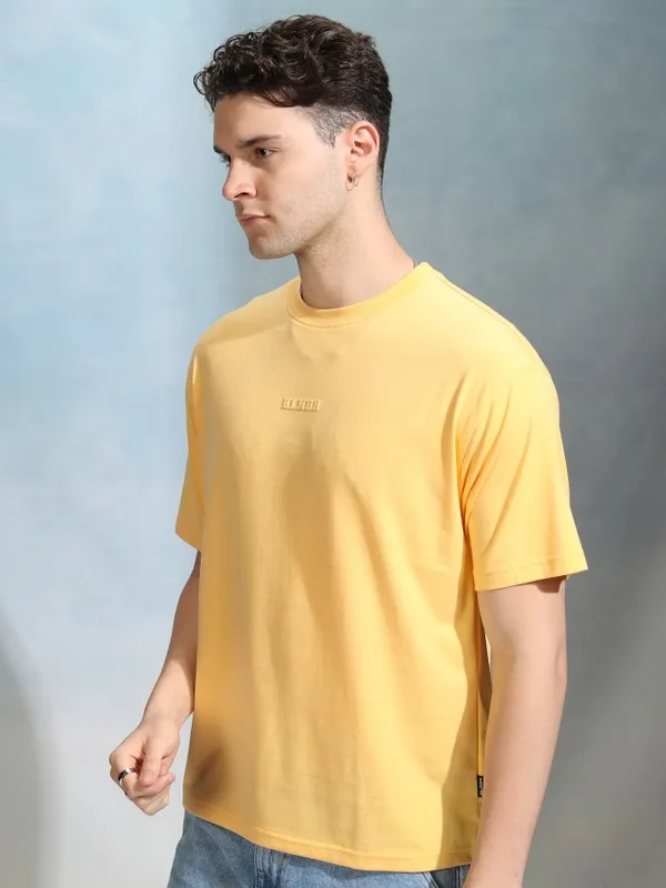 Highlander Men Yellow Printed Round Neck Relaxed Fit T-Shirt