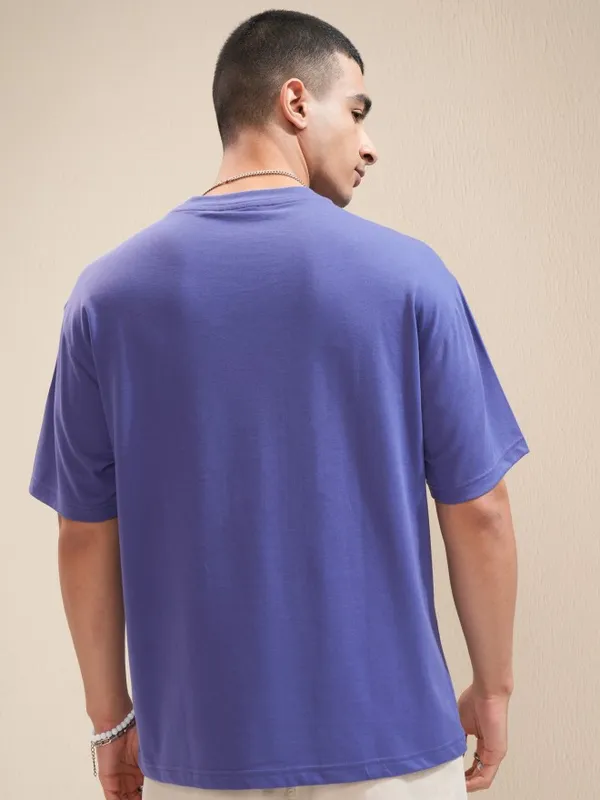 Highlander Men Purple Printed Round Neck Relaxed Fit T-Shirt