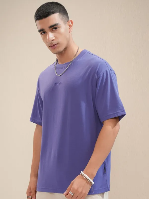 Highlander Men Purple Printed Round Neck Relaxed Fit T-Shirt