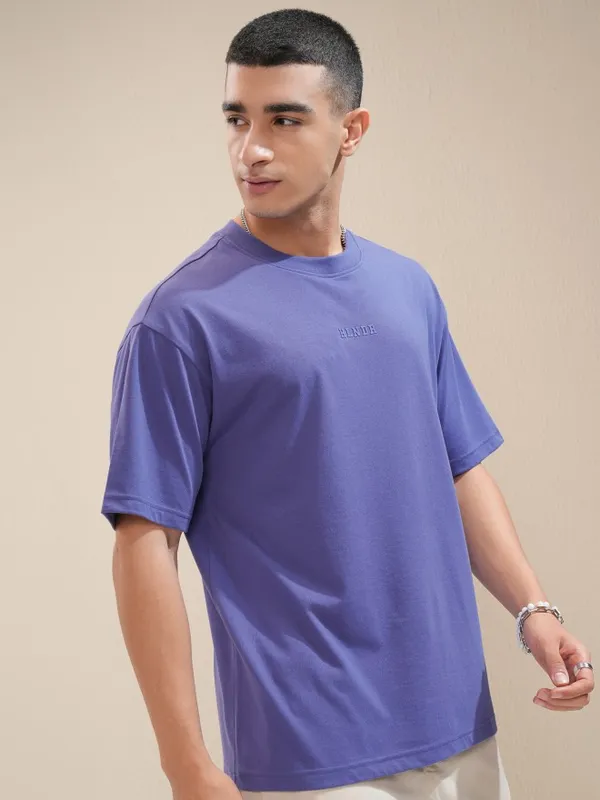 Highlander Men Purple Printed Round Neck Relaxed Fit T-Shirt