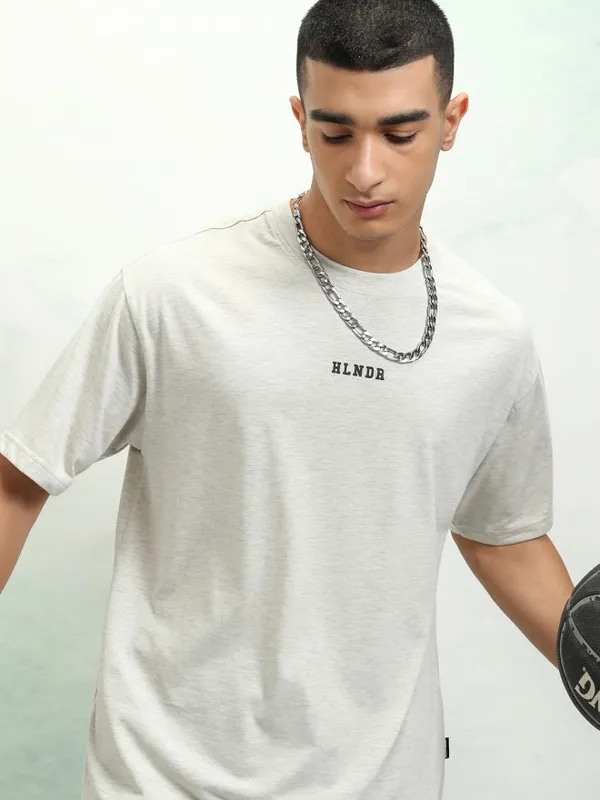 Highlander Men Off White Printed Round Neck Oversized Fit T-Shirt