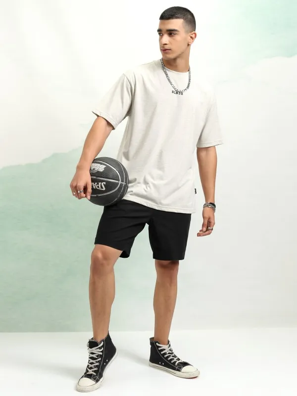 Highlander Men Off White Printed Round Neck Oversized Fit T-Shirt