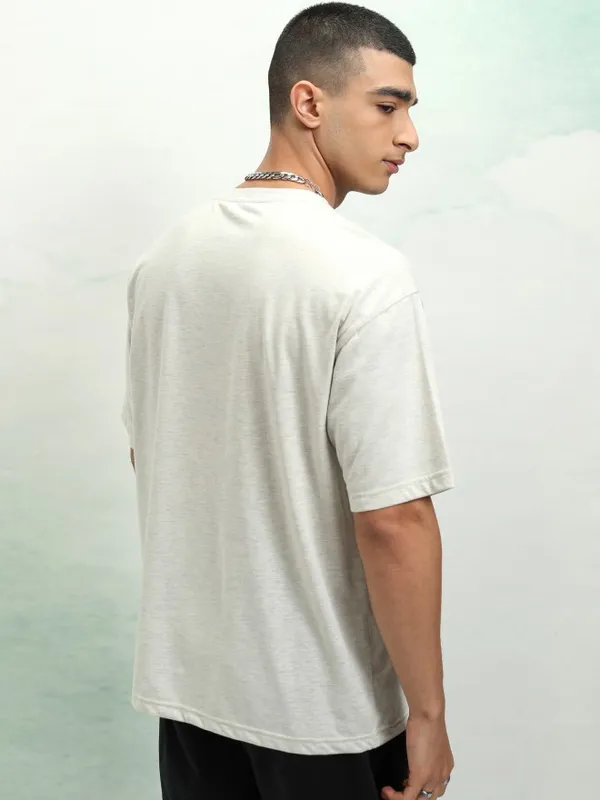 Highlander Men Off White Printed Round Neck Oversized Fit T-Shirt