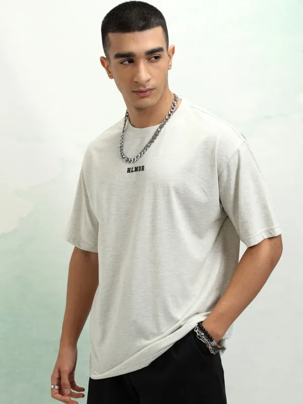 Highlander Men Off White Printed Round Neck Oversized Fit T-Shirt