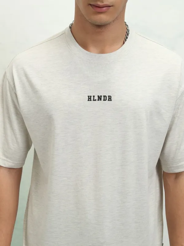 Highlander Men Off White Printed Round Neck Oversized Fit T-Shirt