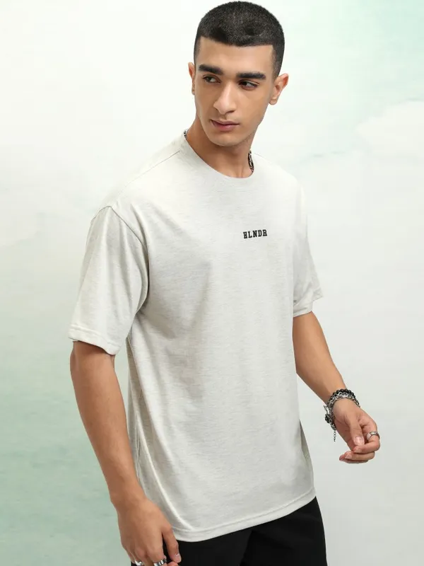Highlander Men Off White Printed Round Neck Oversized Fit T-Shirt