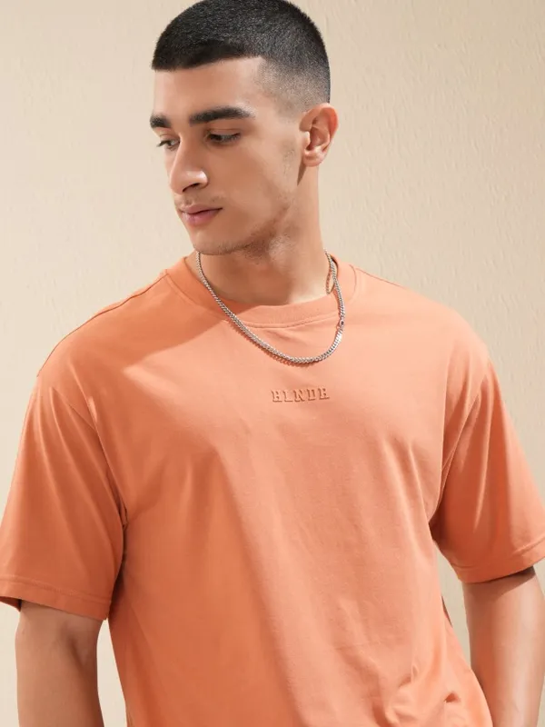Highlander Men Rust Printed Round Neck Oversized Fit T-Shirt