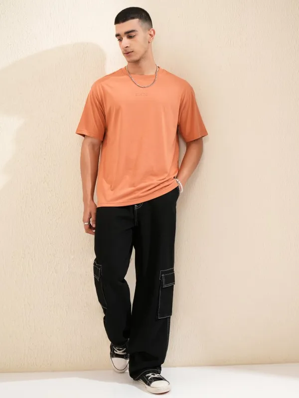 Highlander Men Rust Printed Round Neck Oversized Fit T-Shirt