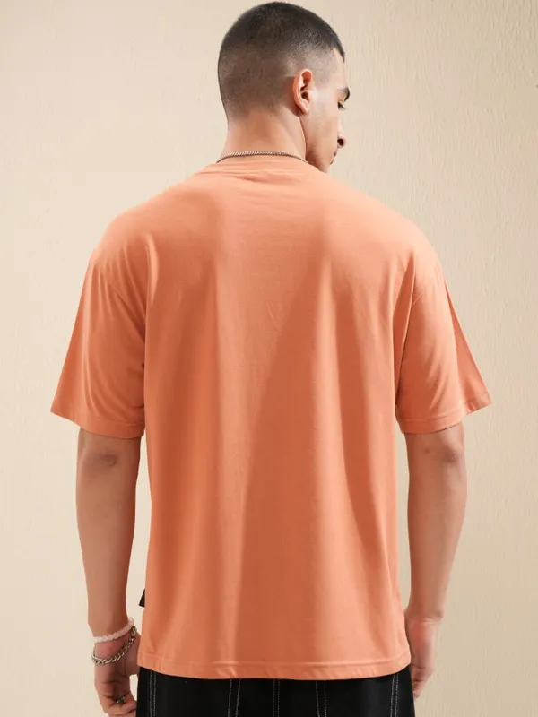 Highlander Men Rust Printed Round Neck Oversized Fit T-Shirt