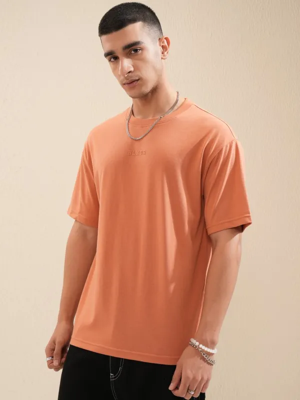 Highlander Men Rust Printed Round Neck Oversized Fit T-Shirt