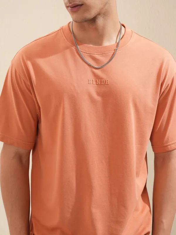 Highlander Men Rust Printed Round Neck Oversized Fit T-Shirt