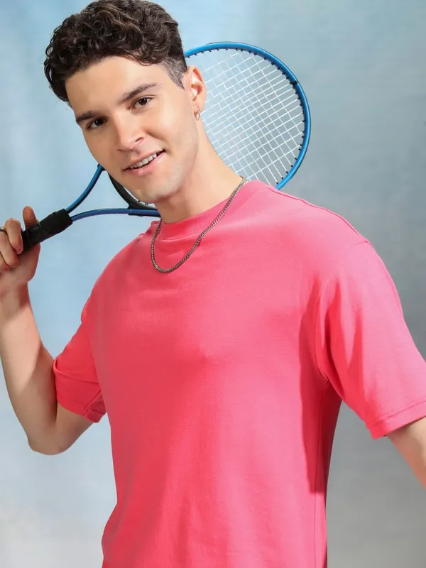 Highlander Men Rose Solid Round Neck Relaxed Fit T-Shirt