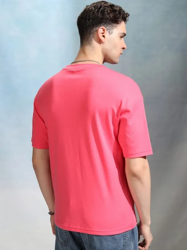 Highlander Men Rose Solid Round Neck Relaxed Fit T-Shirt
