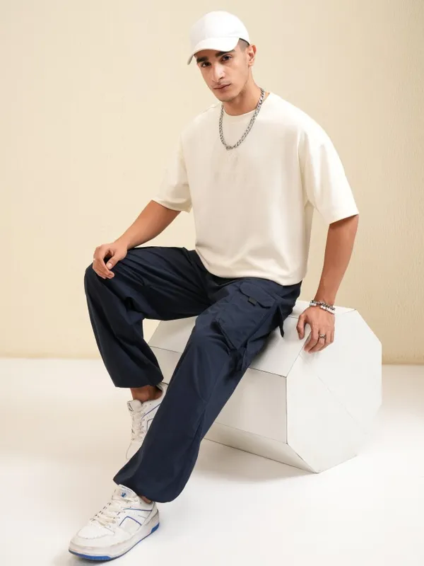 Highlander Men Off White Printed Round Neck Oversized Fit T-Shirt