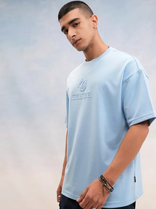 Highlander Men Blue Printed Round Neck Oversized Fit T-Shirt