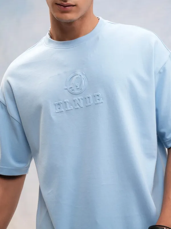 Highlander Men Blue Printed Round Neck Oversized Fit T-Shirt