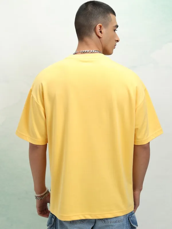 Highlander Men Yellow Printed Round Neck Oversized Fit T-Shirt