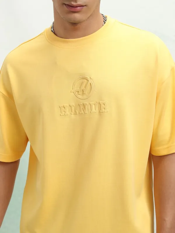 Highlander Men Yellow Printed Round Neck Oversized Fit T-Shirt