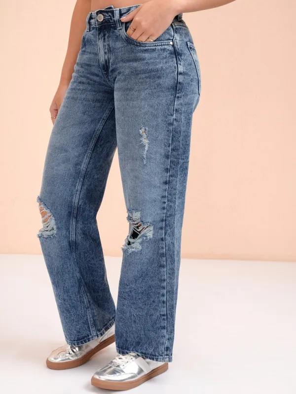 Tokyo Talkies Women Blue Straight Fit Highly Distressed Jeans