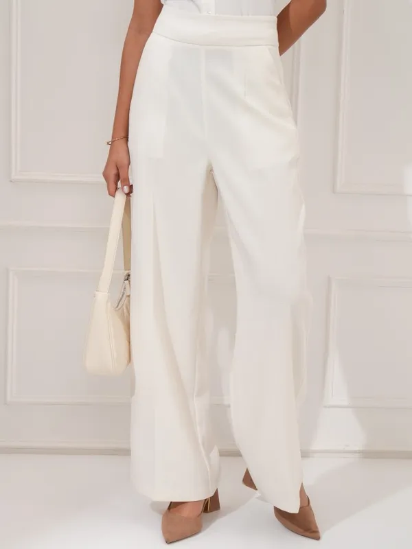 Tokyo Talkies Women Off White Regular Solid Formal Trouser