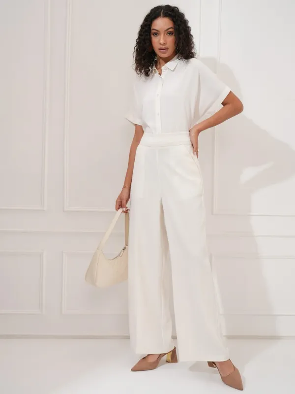 Tokyo Talkies Women Off White Regular Solid Formal Trouser