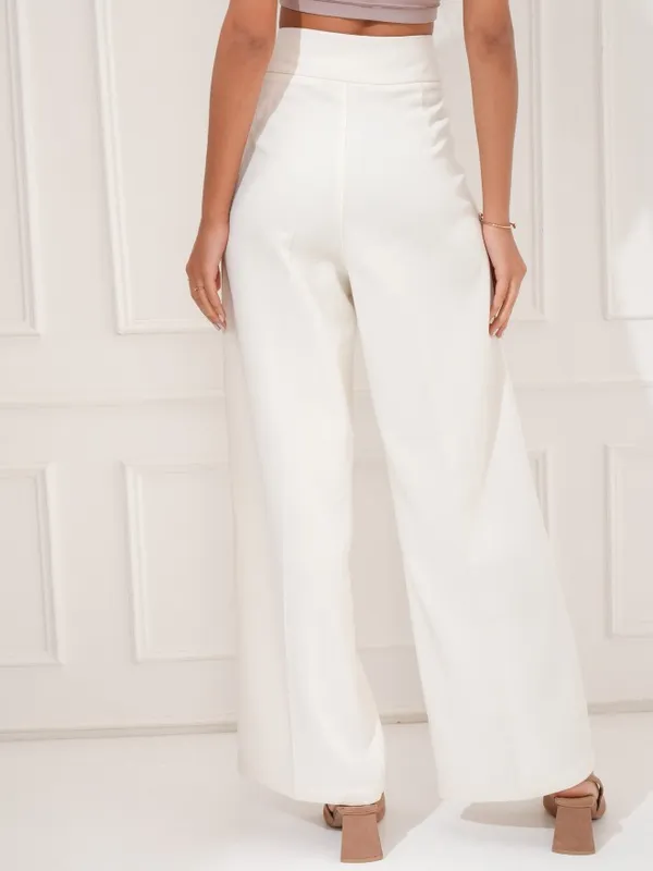 Tokyo Talkies Women Off White Regular Solid Formal Trouser