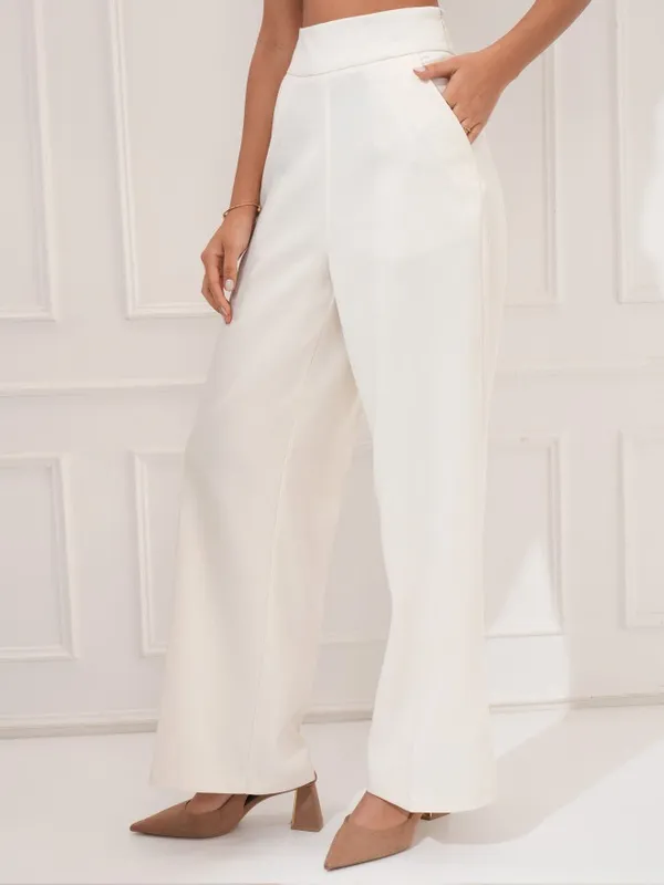 Tokyo Talkies Women Off White Regular Solid Formal Trouser