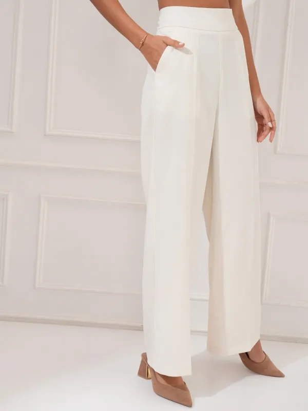 Tokyo Talkies Women Off White Regular Solid Formal Trouser