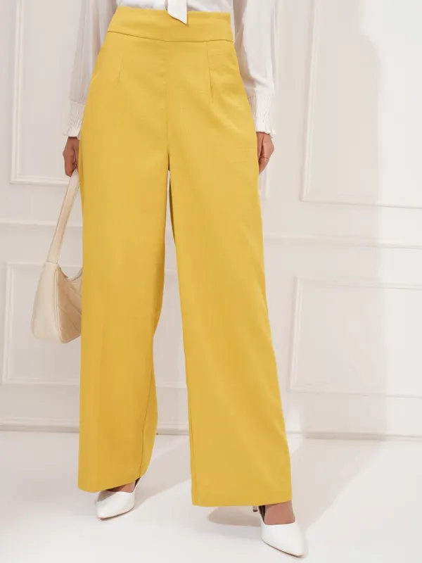 Tokyo Talkies Women Yellow Regular Solid Formal Trouser