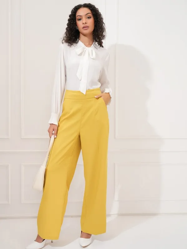 Tokyo Talkies Women Yellow Regular Solid Formal Trouser