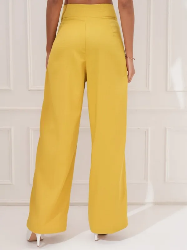 Tokyo Talkies Women Yellow Regular Solid Formal Trouser