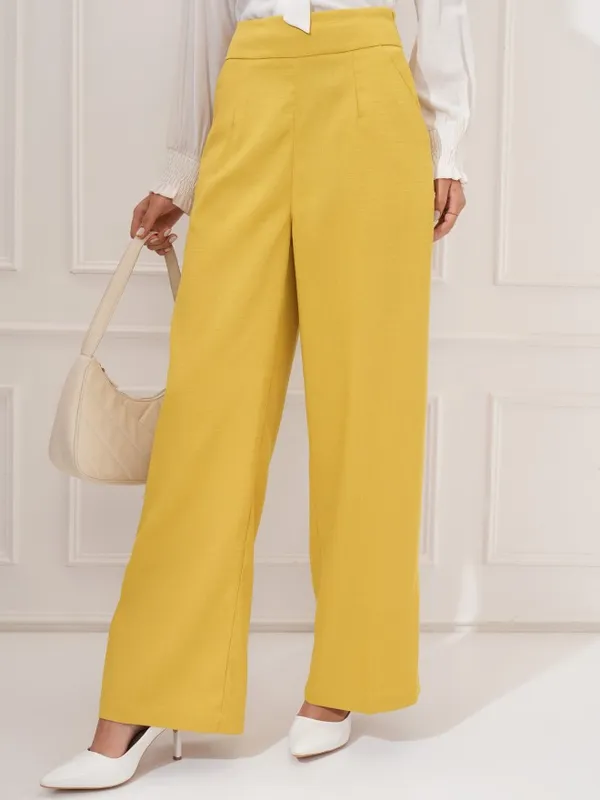 Tokyo Talkies Women Yellow Regular Solid Formal Trouser