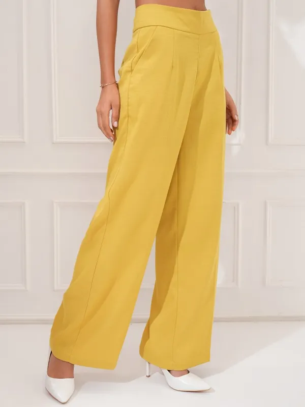 Tokyo Talkies Women Yellow Regular Solid Formal Trouser