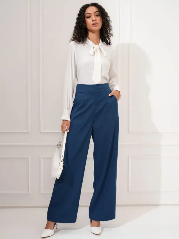 Tokyo Talkies Women Blue Regular Solid Formal Trouser