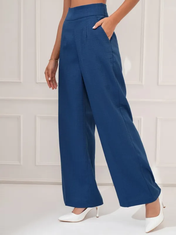 Tokyo Talkies Women Blue Regular Solid Formal Trouser