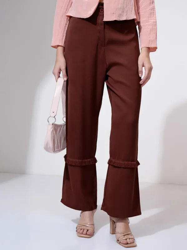 Tokyo Talkies Women Rust Solid Straight Fit Casual Trouser