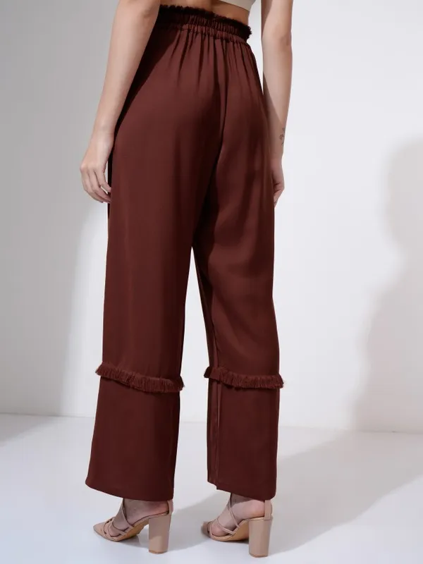 Tokyo Talkies Women Rust Solid Straight Fit Casual Trouser