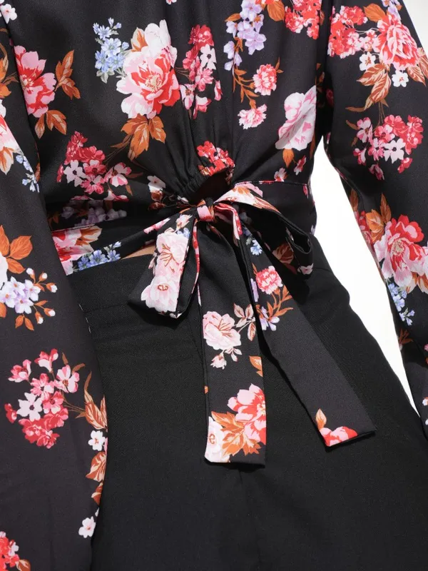 Tokyo Talkies Women Black Printed Blouson Top